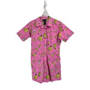 Nooworks Pink Short Sleeve Romper Jumpsuit Shorts Bananas Sz Medium Artsy Funky